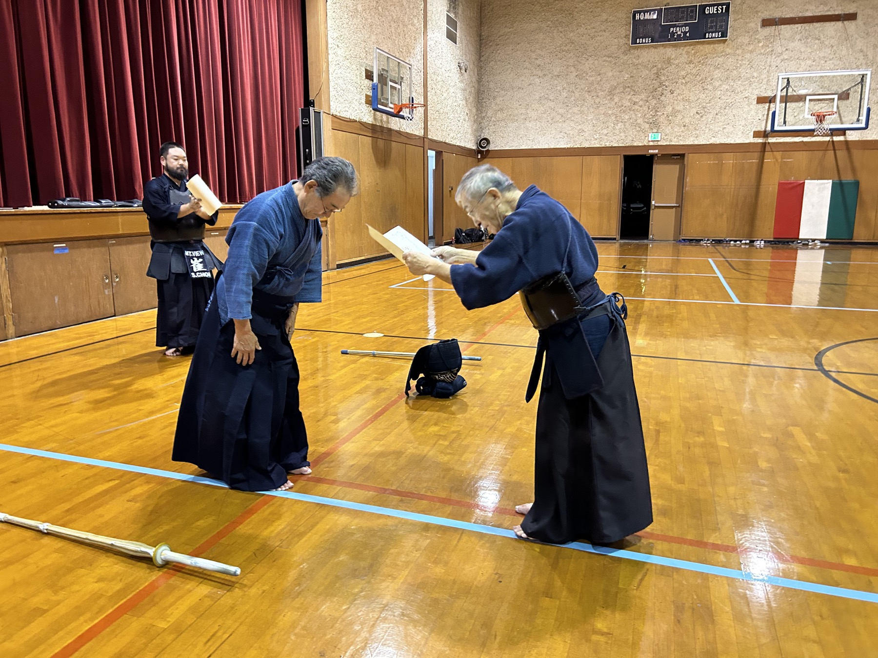 Kokawa Sensei receiving 5-dan.